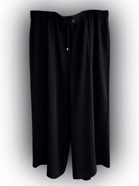 Michael Kors Pants Size 3x Black Crinkle Crop Wide Leg Pull On Drawstring